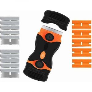 Grattoir &agrave; plaque en c&eacute;ramique grattoir &agrave; verre avec 10 lames en m&eacute;tal et 5 lames en plastique grattoir &agrave; verre nettoyage des vitres - Neuf