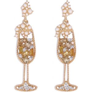 Chenquansarl-Boucles D'oreilles Pendantes En Verre &Agrave; Champagne Faites &Agrave; La Main Avec Strass Et Perles En Verre &Agrave; Vin Pour Femme, Zinc - Neuf