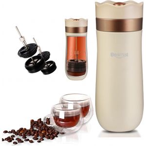 NBGCM-Cafetière à Piston avec Filtres Brassage Thermique Double Paroi Isolée Cafetière French Press et Thermos Cafetiere a Piston pour le camping et les voyages (Blanc laiteux) - Neuf