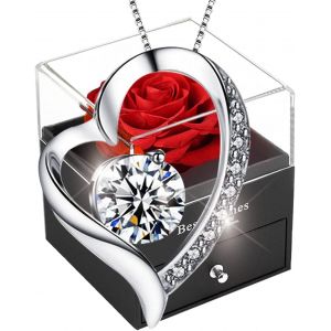 Rose Éternelle, Rose Éternelle Avec Collier, Rose Éternelle Boîte Cadeau, Rose Éternelle Vraie Avec Collier Paquet Cadeau Pour Femme, Grand-Mère, Mère, Saint-Valentin, Fête Des Mères, Cadeau - Neuf