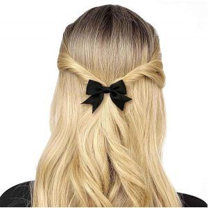 Kal-Barrette De Noeud De Cheveux Vintage Barrette De Noeud De Satin Noir Barrette De Noeud De Soie Accessoires De Cheveux Petites Barrettes De Noeud De Nervure Pour Femme Coiffure - Neuf