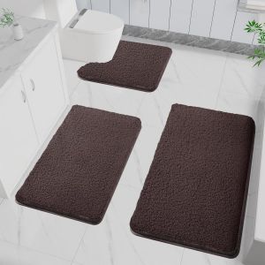 Lot de 3 tapis de bain antidérapants,doux,absorbant l'eau,en microfibre,pour la salle de bain,lavable en machine,pour baignoire,douche et salle de bain (café) - Neuf