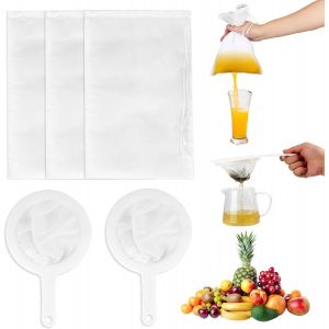 Lbgwp60-Tamisà Mailles Fines, Chiffons À Fromage Pour Filtrer, 3 Chiffons En Mousseline Pour La Cuisson De 20 × 30 Cm, 2 Tamis En Plastique 200/400, Sac À Lait De Noix, Réutilisable, Adapté Pour Le J - Neuf