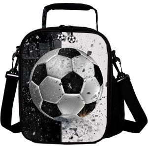 TIANYI-Sacs à déjeuner réutilisables et chauds pour enfants avec motif de football 3D - Avec porte-bouteille et bandoulière - Pour garçons et filles - Noir - Neuf