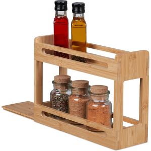 Étagère À Épices,2 Niveaux,Rangement Condiments,21,5 X 30,5 X 10,5 Cm,Extensible,Bambou,Nature - Neuf