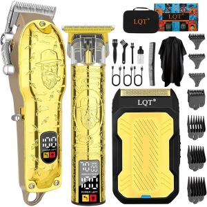 Ensemble De Tondeuse À Cheveux Professionnelle Pour Homme - Rasoir Électrique Sans Fil - Tondeuse De Barbier - Kit De Toilettage Pour Homme - Cadeau Pour Lui (Doré) - Neuf