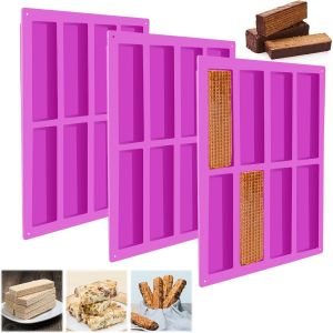 3 Pi&egrave;ces Moule Financier Silicone De 8 Cavidades, Moule Barre Cereales Maison, Moule Silicone Rectangulaire 8 Cavit&eacute;s Anti-Adh&eacute;sif Moule Rectangulaire Pour Barre De Chocolat, Barre Granola, Biscuits - Neuf