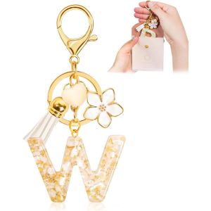 Kal-Porte-Clés Pour Fille Lettre, Porte-Clés Pour Femme Avec Lettre Initiale, Alphabet Pendentif Initiale En Résine, Keyring Avec Pendentif Amour Et Pampille, Cadeau Pour Femme Beige - Neuf