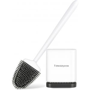 Brosse Wc Silicone, Brosse De Toilette Silicone Et Support, Balayette Wc Suspendu Plate À Séchage Rapide Avec Manche Long, Balai Toilette Salle De Bain, Autoportant/Mural, Blanc Ma[POU8808313] - Neuf