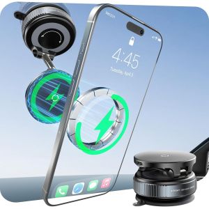 Chargeur Voiture Sans Fil 15w Avec Support Magnétique, Base Gel Ultra-Forte Pour Absorber Les Surfaces Rugueuses, Rotation 360°Compatible With Magsafe Iphone 17/16/15/14/13/12 - Neuf