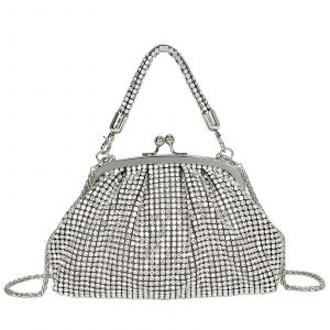 Pochette de Soir&eacute;e pour Femme R&eacute;tro &agrave; Perles avec Fermoir Clic-clac Gallantry Argent - Neuf