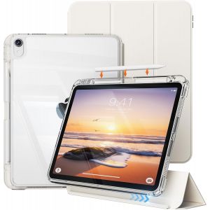 Coque pour iPad (A16) 11&egrave;me G&eacute;n&eacute;ration 11"" (2025)/iPad 10&egrave;me G&eacute;n&eacute;ration 10,9"" (2022) avec Porte-Pencil, &Eacute;tui Coulissant d&eacute;tachable 2 en 1 &agrave; Trois Volets avec Coque arri&egrave;re Transparente(Blanc cr&eacute;meux) - Neuf