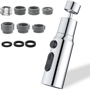 JGD-360&deg; Rotatif Douchette Evier Cuisine - 3 Modes Mousseur Robinet Cuisine, &Eacute;conomiseur avec 7 Adaptateur, Mitigeur Evier Cuisine Tete de Robinet Rotative pour Cuisine et Salle de Bain - Neuf