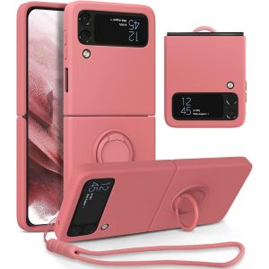 ELVORIX-Silicone Coque avec Ring pour Samsung Galaxy Z Flip 3 5G, Etui Fin Pliable et l&eacute;ger Absorption des Chocs Housse Mince avec Hand Strap Bague 360 Degr&eacute;s Rotation Stand Cover, Aub&eacute;pine Rouge - Neuf