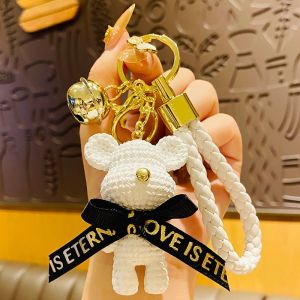 Belle Élégante de Porter des Bowknot Laine Sensation de Petit Ours de la Chance Bonne Chance la Voiture Sac Pendentif Bracelet Keychain Key Ring¿blanc - Neuf