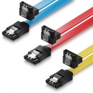 3x 0,5 m SATA III, S-ATA 3 Câble de Données de disque dur SSD Câble de raccordement de 6 gbits/s en Métal Clip Câble de Connexion 1x Straight Plug 1x 90° de Type L- Jaune/Rouge/Bleu - Neuf