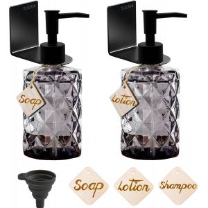 BHHBB-Distributeur de Savon en Verre 2 pièces à Fixation Murale,Distributeur de Savon Vintage Noir,Distributeur de Savon Manuel 330ml Distributeur de Savon à Vaisselle pour Salle de Bain Cuisine - Neuf