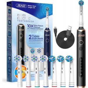 Brosse &Agrave; Dent &Eacute;lectrique, Brosse &Agrave; Dents Rotative Avec 2 Boutons, 5 Modes Avec 8 T&ecirc;tes, Minuterie Intelligente, 2 Types De T&ecirc;tes Rondes, Sg2603, Noir - Neuf