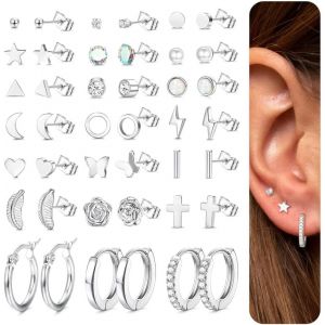 Senior-21 Paires Lot Boucles D'oreilles Femme &Agrave; Clous De Minuscule Pour Femmes Hommes Acier Inoxydable Piercing Helix Cartilage Tragus Oreille Lune Opale &Eacute;toile Coeur Disque Cz Piercing Bijoux[L1470] - Neuf