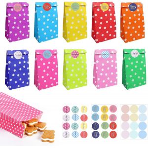TIANYI-20Pcs Pochette Cadeau Kraft, Petites Sacs Cadeaux, Sac Cadeau Color&eacute;, Sachet Papier Bonbon, Pochettes Cadeaux pour Enfants, avec 36 Autocollants pour Emballer des Cadeaux, des Anniversaires D - Neuf