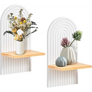 CAUC-&Eacute;tag&egrave;re Murale Boh&egrave;me en Bois, &Eacute;tag&egrave;re Flottante avec Fixation Cach&eacute;e, D&eacute;coration Murale pour Salon, Chambre, Entr&eacute;e, Chambre d`Enfant - Neuf