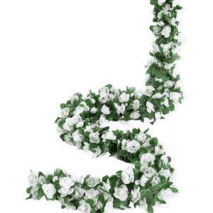 Lot de 5 Guirlandes Roses Artificielles 2,45 M Lierre Artificial Guirlande Vignes Suspendus Fleurs en Soie pour D&eacute;Coration Arche de Mariage Maison Jardin Balan&ccedil;Oire F&ecirc;Te&iquest;Blanc&iquest; - Neuf