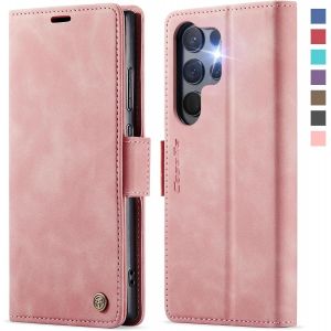 JGD-Coque pour Samsung Galaxy S25 Ultra 5G Etui Housse&iquest;RFID Blocage&iquest; Premium en Cuir PU Pochette de Portefeuille Fermeture Magnetique Flip Case Clapet Rabat pour Samsung S25 Ultra 5G &Eacute;tui,Rose - Neuf