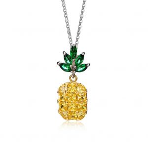 Femmes Douce Mode Strass Ananas Pendentif Collier Bijoux (Jaune) - Neuf