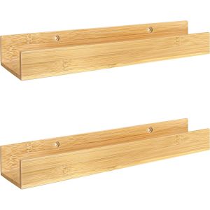 Ulteronixshop-tag&egrave;re Salle de Bain en Bois | Fixation Murale sans Per&ccedil;age (Adhesive) | Etagere Murale pour Salle de Bain, Cuisine et Chambre en Bambou | 2 Unit&eacute;s - Neuf