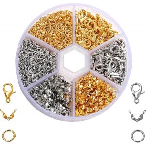 Mevronisshop-570 Pi&egrave;ces Fermoir Bracelet Et Bijoux - Attache, Perle, 120 Fermoirs De Cha&icirc;ne, 50 Mousquetons, 400 Anneaux &Agrave; Sertir - Pour Colliers, Bricolage (Or+Argent) - Neuf