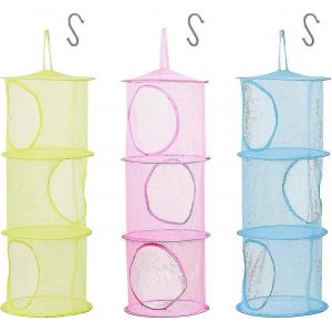 Lot de 3 filets de rangement pliables pour enfants, panier en maille a suspendre avec crochet en S pour jouets en peluche de petite taille - Neuf