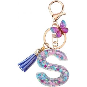 KAL-Porte Cl&eacute; Femme Nom Lettre Initiale Porte Clef Femme Porte-Cl&eacute;s Fille Keychain Alphabet Papillon Porte Cl&eacute; Voiture Cadeaux Copines - Neuf