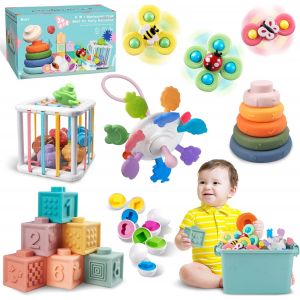 JGD-Jouets Bébés pour, Montessori Jeux Bébé Eveil, Jouets sensoriels, 6 en 1 avec Bebe Cube d'activité, ?ufs à associer, Jouet à Ventouse à Rotation (6 in 1) - Neuf