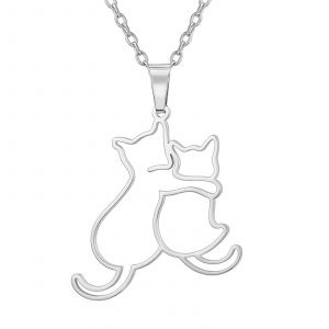 Collier Pendentif Chat C&acirc;lin En Acier Inoxydable Pour Les Amoureux Des Chats, Bijou Unisexe Repr&eacute;sentant Des Chats &Agrave; C&acirc;liner, Couleur Argent - Neuf