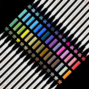 Letnerny-30 Couleurs Marqueur Metallique, Pointe Fine Feutre Metallique Feutres Paillettes Stylo Blanc Pour Papier Noir, Scrapbooking, Cadeau Ado, Diy Album, Stylo Feutre Pour Cahiers - Neuf