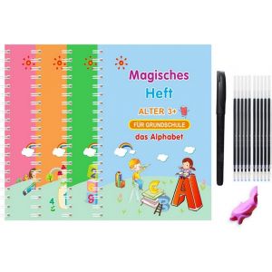 Lot De 4 Cahiers Magiques Allemands, 1 Stylo Magique, 10 Recharges, 1 Aide &Agrave; L'&Eacute;criture R&eacute;utilisable Pour Enfants, Apprentissage Des Chiffres, Math&eacute;matiques, Dessin, Lettres - Neuf