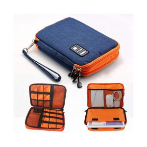 Grand sac de rangement électronique bleu double couche ¿ Étanche et portable pour gadgets et accessoires - Neuf