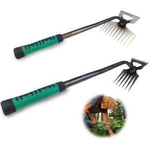 2 Pièce Désherbeur Manuel, Arrache Mauvaise Herbe Jardinage, Râteau de Désherbage avec Poignée, Outil Desherbage en Métal pour Une Utilisation dans Les Jardins, Pelouses, Terrasses - Neuf