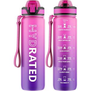 Eryi-Gourde, 1l Gourde Sport Avec Paille Et Graduée, 1 Litre Étanche Bouteille D'eau Avec Brosse, Gourdes Motivation Sans Bpa Pour Fitness, Bureau, L'école, Yoga - Neuf