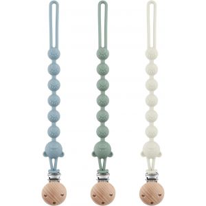 Lot De 3 Attache Tetine Silicone,Attache Sucette Avec Une Seule Pi&egrave;ce En Silicone,Accroche T&eacute;tine Bebe,Sans Bpa,Pour Gar&ccedil;ons Et Filles Pacifier Chain Cha&icirc;ne (Bleu + Gris Clair + Vert) - Neuf