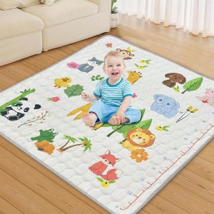 Tapis De Jeu Pour Enfant Tapis D'eveil Bebe 127x127cm, Antid&eacute;rapant Tapis Parc, Tapis Sol Bebe Coton Pliable, Tapis Rampant B&eacute;b&eacute; Le D&eacute;veloppement Sensoriel Cadeau - Neuf