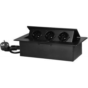 Bloc Prise Encastrable Plan de Travail avec Bord Plat et 3 Prises Schuko Multiprise Bureau adapt&eacute;e &agrave; la Norme Allemande Bloc Prise Escamotable (Schuko) (Noir) - Neuf