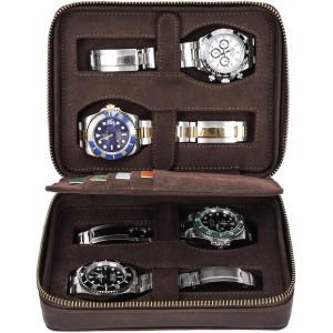 Kal-Étui De Voyage Multifonction Pour 4 Montres, Étui De Rangement Portable En Cuir Véritable Pour Homme Et Femme - Neuf