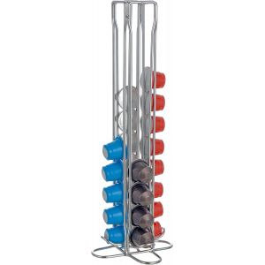 Porte-Capsules Pour Café En Métal,Support Porte-Capsules Couleur Argent,Accessoires Cuisine Pour Machine À Café,Rangement Pour 40 Capsules,Colonne Rectangulaire,13x13x36 Cm - Neuf