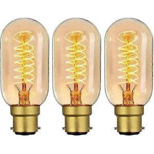 Ampoules Edison Vintage B22 40 W &Agrave; Ba&iuml;onnette, Intensit&eacute; Variable, Filament B22 Bc, Blanc Chaud, Ampoule R&eacute;tro Antique T45 230 V (Lot De 3) - Neuf