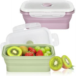 Kalanka-2 Pi&egrave;ces Bo&icirc;te &Agrave; Lunch Pliable, 550ml Contenants Alimentaires Pliables Avec Couvercle, Lunchbox Pliable, Bo&icirc;te Repas Pliable, Set De R&eacute;cipients Alimentaires En Silicone (Vert, Rose) - Neuf