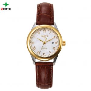 Montre A Quartz Analogique Pour Femme, Etanche Jusqu'a 30 M, Bracelet En Cuir, Ronde, Or Blanc - Neuf