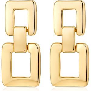 Kal-Boucles D'oreilles Pendantes Géométriques Dorées Et Argentées Pour Femme - Liens Brossés - Boucles D'oreilles Pendantes Carrées - Bijoux Tendance - Neuf