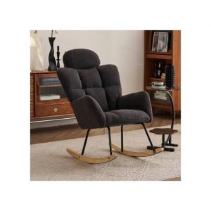 Fauteuil &Agrave; Bascule, Tissu Peluche Doux, Tuft&eacute;, Assise Rembourr&eacute;e Pour Salon Et Chambre &Agrave; Coucher, Gris Fonc&eacute; - Neuf