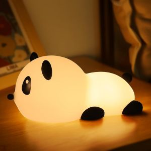 Veilleuse Enfant,7 Couleurs Veilleuse Beau Panda,Silicone Tactile Veilleuse,Veilleuse B&eacute;b&eacute;,Veilleuse Led Rechargeable,Fonction Minuterie Lampe Chevet,Idee Cadeau Gar&ccedil;on Fille - Neuf